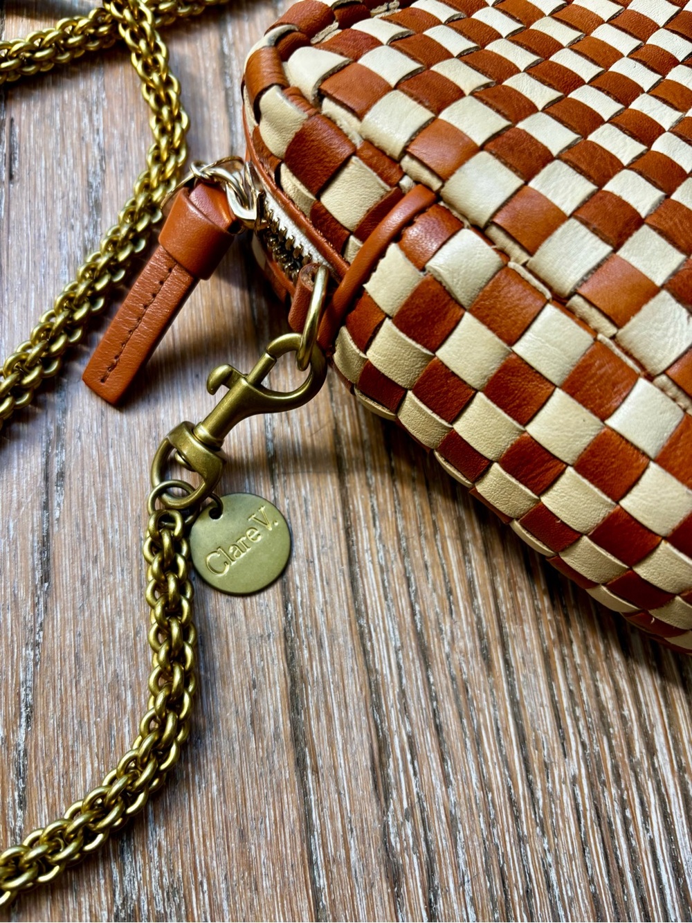 Clare V. Midi Sac in the gorgeous Natural & Cream Woven Checker leather - Picture 3 of 7